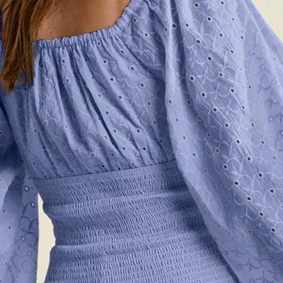Venus light blue Top Smocked Eyelet Tassel, Plus Size, 3X - Picture 3 of 4
